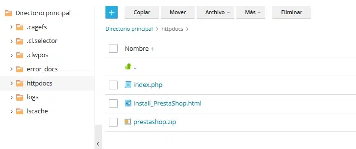 archivos de instalación PrestaShop