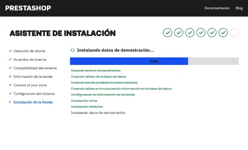 proceso de instalación de PrestaShop 9