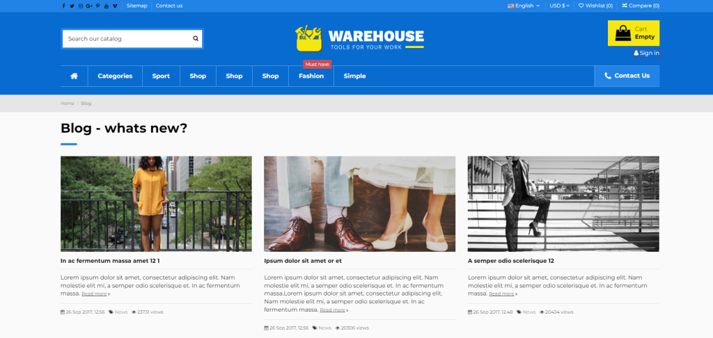 ejemplo de blog con warehouse