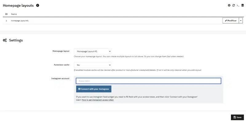 page builder de la plantilla warehouse