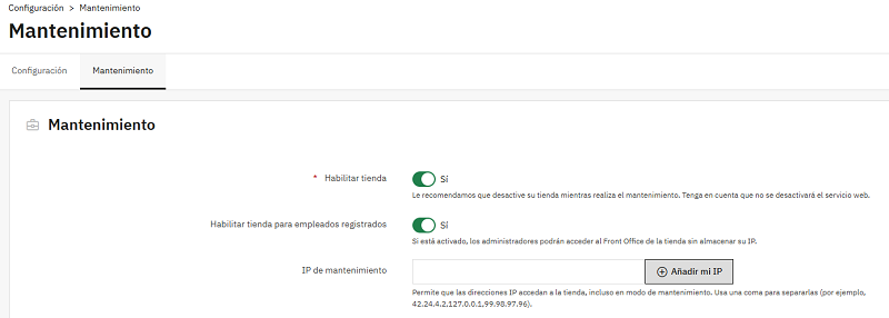 modo mantenimiento de prestashop